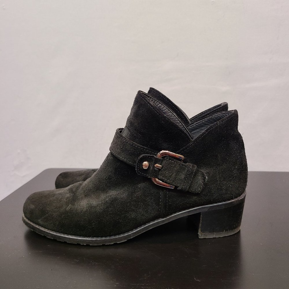 Stuart Weitzman Boots Black Leather Womens 8.5 Ankle Bootie Suede - Picture 4 of 9
